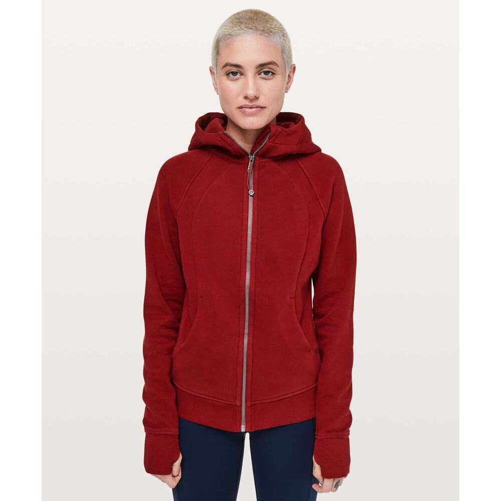 Lululemon Scuba Full Zip Hoodie Jacket in Dark Sport Red Cotton Fleece Athletic